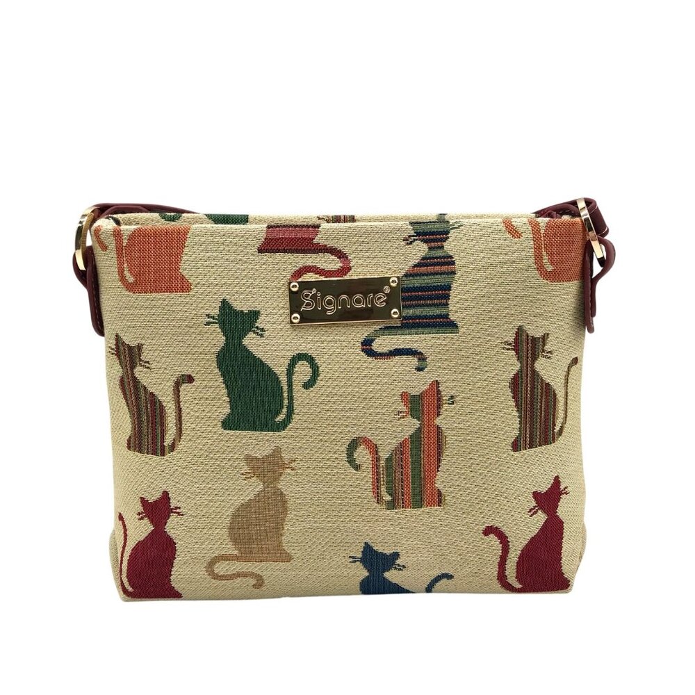 Signare Cream Fabric Cat Crossbody Bag